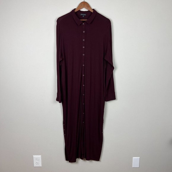 Universal Standard Shirt Dress Small 14 16 Burgundy Jersey Maxi Button Side Slit - Picture 1 of 14